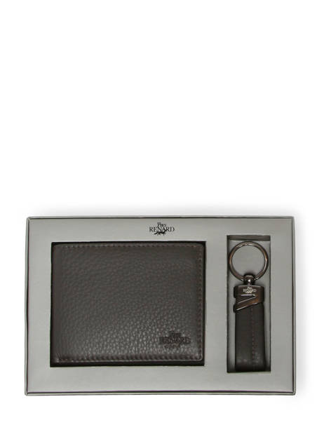 Gift Box Leather Wallet And Keychain Yves renard Brown foulonne 2377X