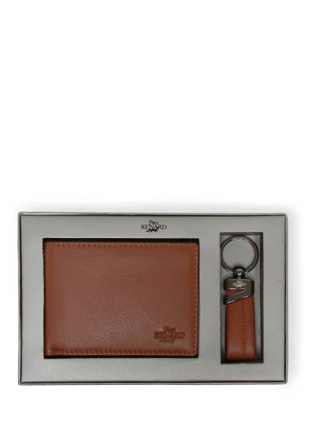 Coffret Cadeaux Portefeuille Et Porte-clefs Cuir Yves renard Marron foulonne 2377X