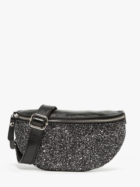 Leather And Glitter Star Belt Bag Milano Black star ST24011