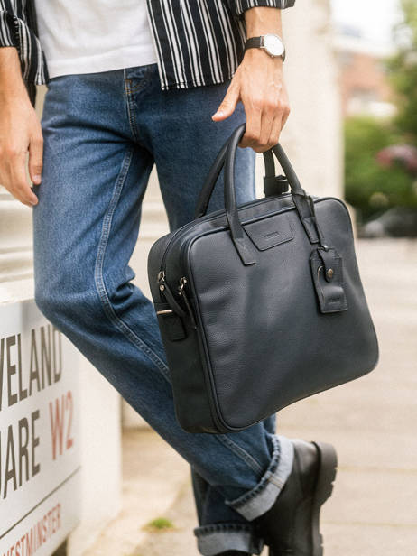 Leather Frandres Briefcase 2 Compartments Etrier Blue flandres EFLA8252 other view 5