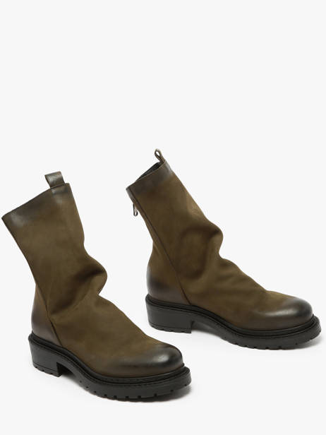 Bottines Biker En Cuir Metisse Vert women Bottines en nubuck. vue secondaire 4