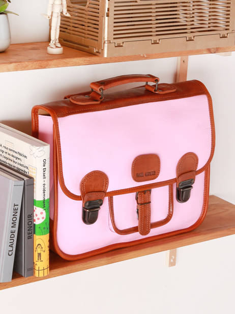 Leather L'écolier School Satchel Paul marius Pink ecolier CARTAECO